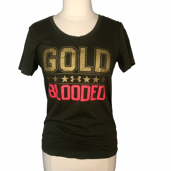 Under Armour Tops - Under Armour Womans Tshirt Semi Fitted Heat Gear Gold Blooded Green Size Medium